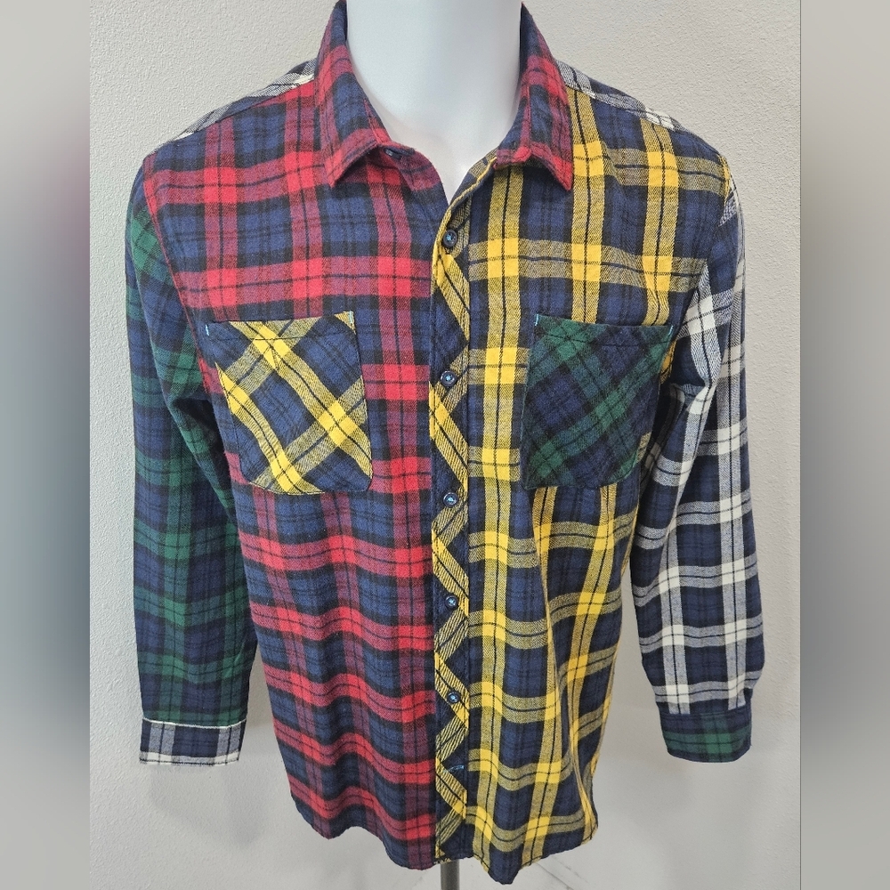 Drl Essentials Multi Colored Plaid Button Longsle… - image 1